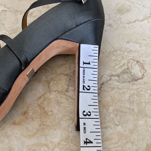 Badgley Mischka Grey Silk Peep Toe Strappy Heels - Picture 9 of 12